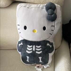 Sanrio Skeleton Hello Kitty Accent Pillow - Gray and White